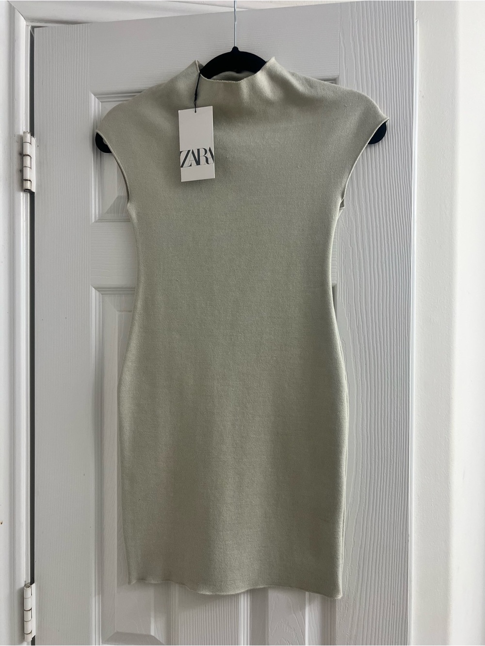 Zara Light Sage Slim Knit Cap-Sleeve Mini Dress